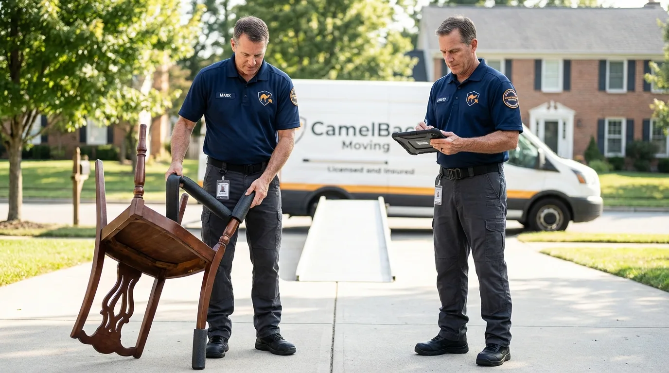 Movers inspecting furniture for damage prevention before loading in Springfield, KY